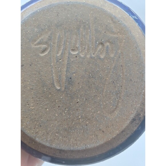 Vintage Stoneware Speckled Cobalt Blue Hand Made Sugar Bowl Signed by Artist - Picture 6 of 10